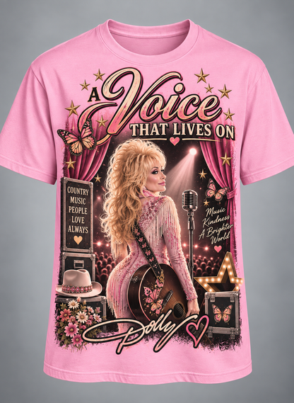 A Voice That Lives On Dolly Tribute T-Shirt – Country Music Legacy Memorial Graphic Tee