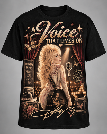 A Voice That Lives On Dolly Tribute T-Shirt – Country Music Legacy Memorial Graphic Tee